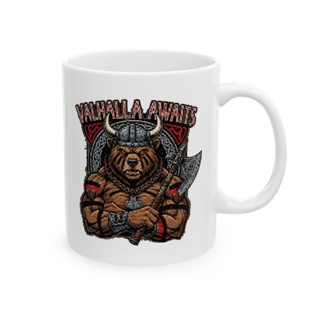 Valhalla Awaits Viking Berserker Warrior Bear Mug - Norse Gamer Gift
