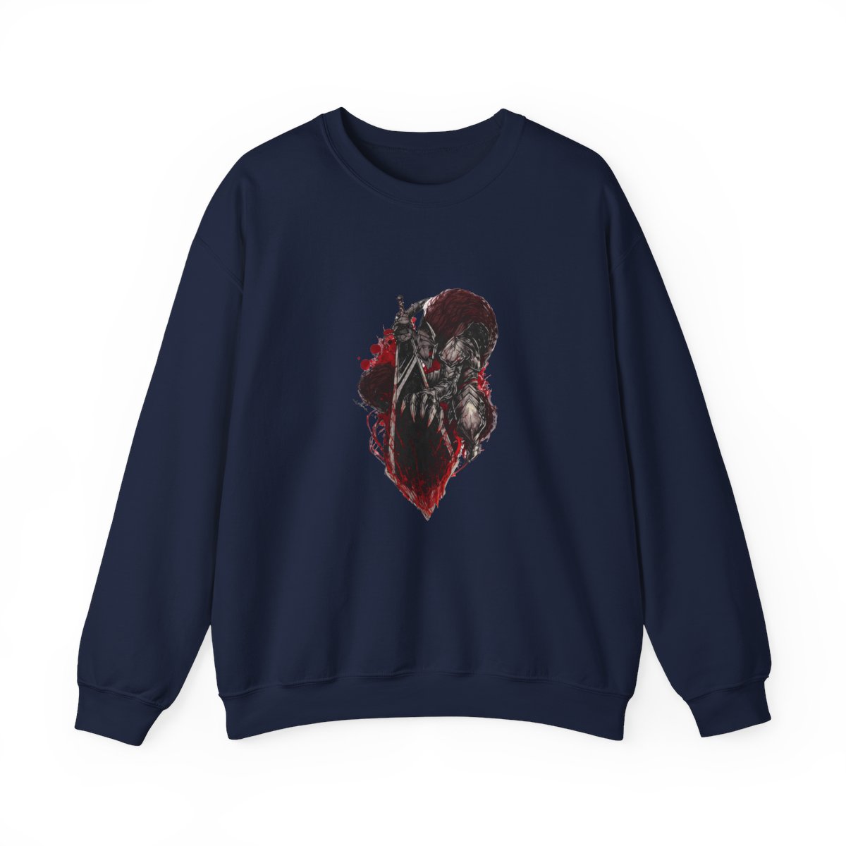 Two black t-shirts with a distressed wash. One shirt features a red symbol on the front. The other shirt displays a detailed graphic of a warrior with a large sword and red accents on the back. The... - alternate angle 3, merchandise