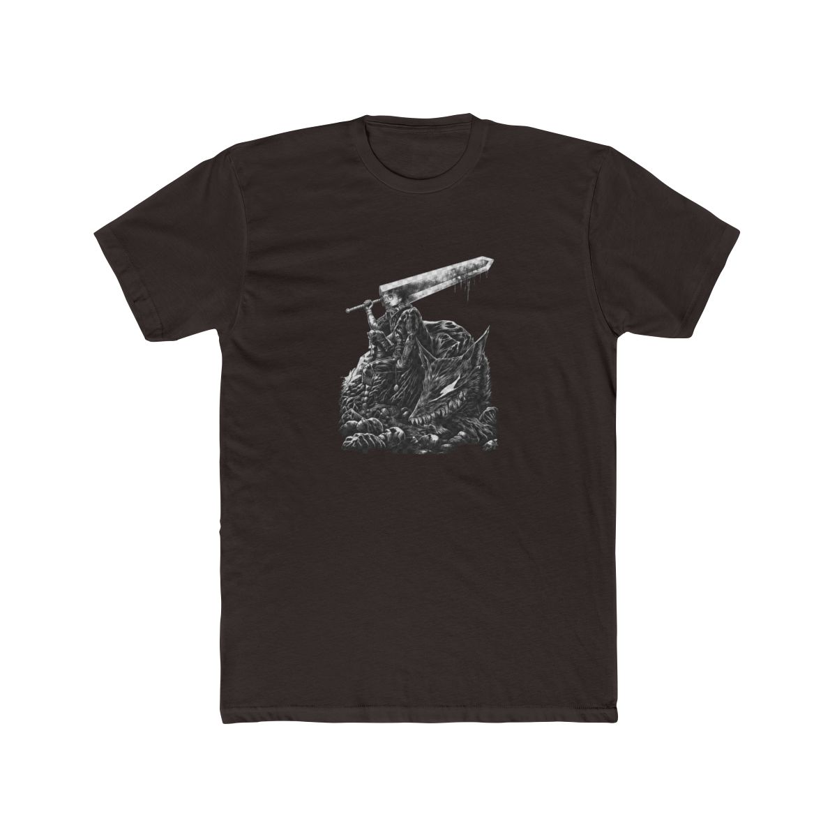 Black graphic T Shirt with a white illustration of a warrior and a wolf, and a small white symbol on the front. The shirt has a washed, vintage appearance - alternate angle 5, merchandise