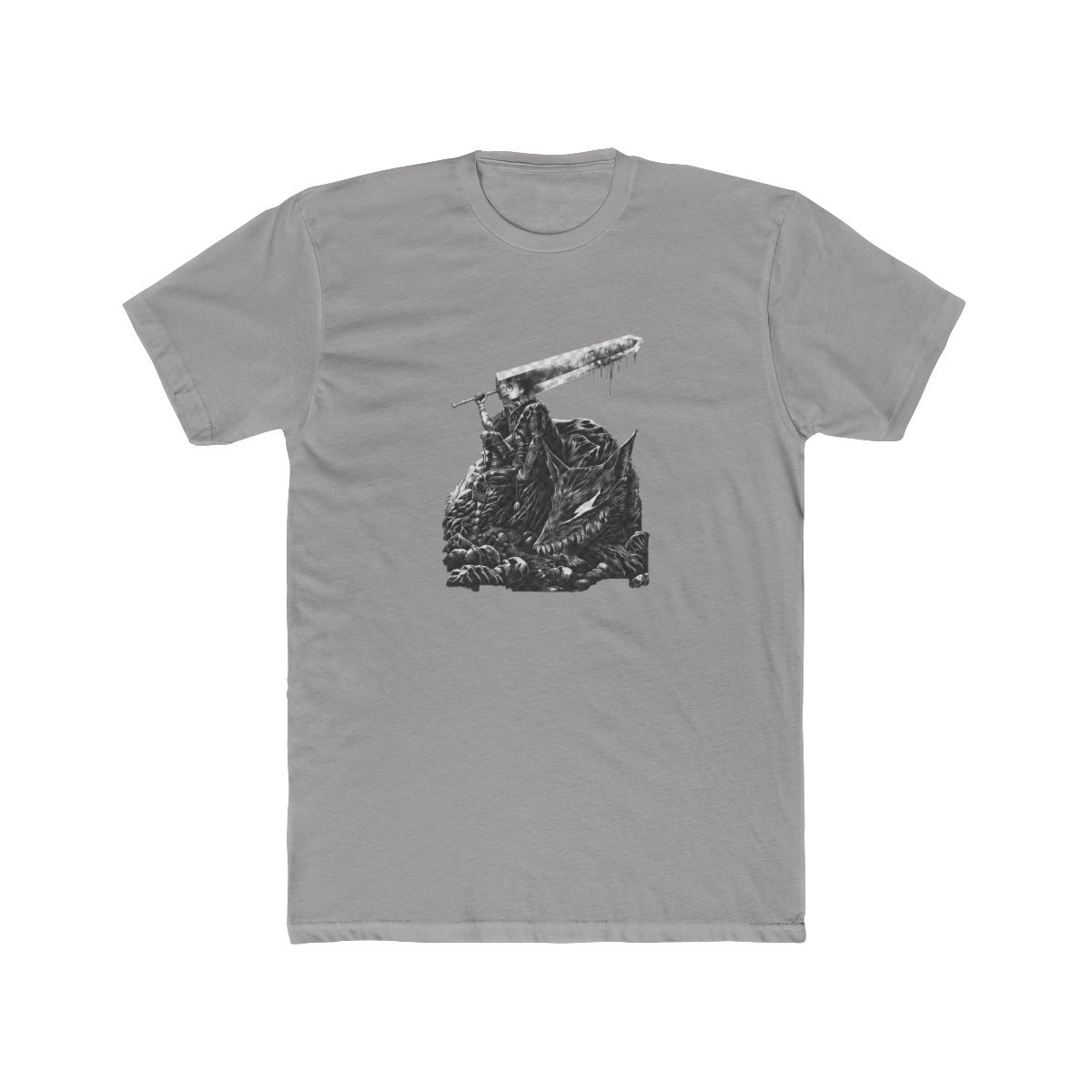 Black graphic T Shirt with a white illustration of a warrior and a wolf, and a small white symbol on the front. The shirt has a washed, vintage appearance - alternate angle 4, merchandise