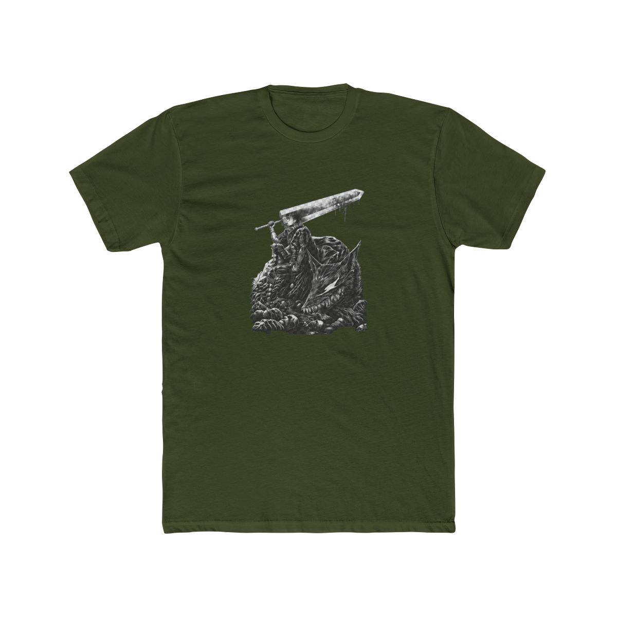 Black graphic T Shirt with a white illustration of a warrior and a wolf, and a small white symbol on the front. The shirt has a washed, vintage appearance - alternate angle 2, merchandise