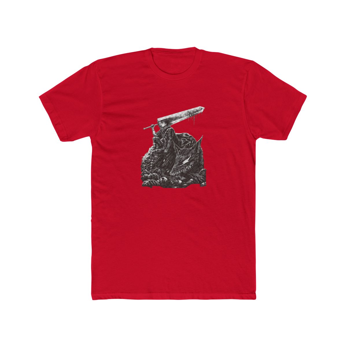 Black graphic T Shirt with a white illustration of a warrior and a wolf, and a small white symbol on the front. The shirt has a washed, vintage appearance