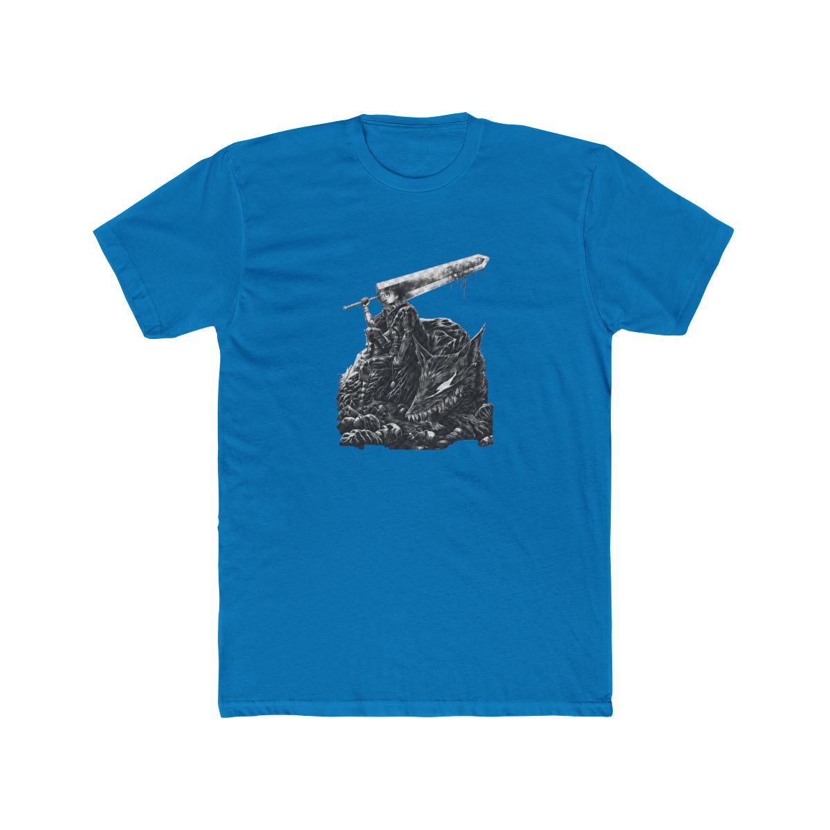 Black graphic T Shirt with a white illustration of a warrior and a wolf, and a small white symbol on the front. The shirt has a washed, vintage appearance - alternate angle 3, merchandise