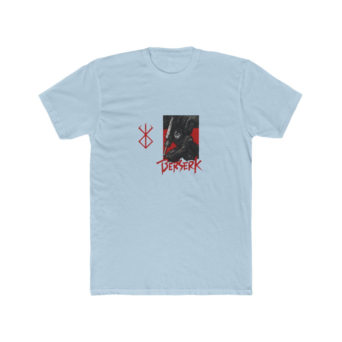 Black acid wash T Shirt with red graphics. The front has a red symbol, and the back features a warrior illustration with the word "BERSERK" in red, set against a red background - alternate angle 4, merchandise