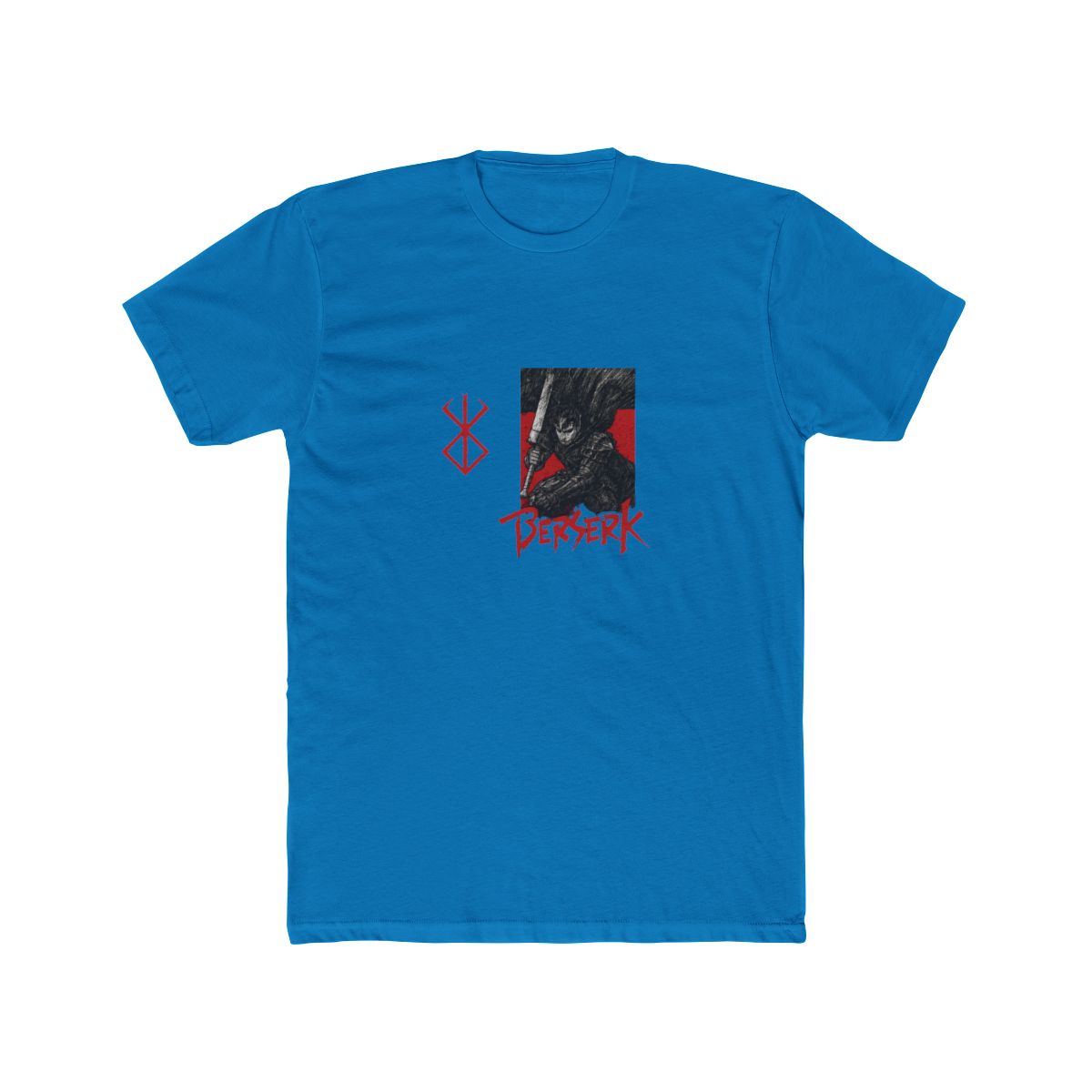 Black acid wash T Shirt with red graphics. The front has a red symbol, and the back features a warrior illustration with the word "BERSERK" in red, set against a red background - alternate angle 3, merchandise