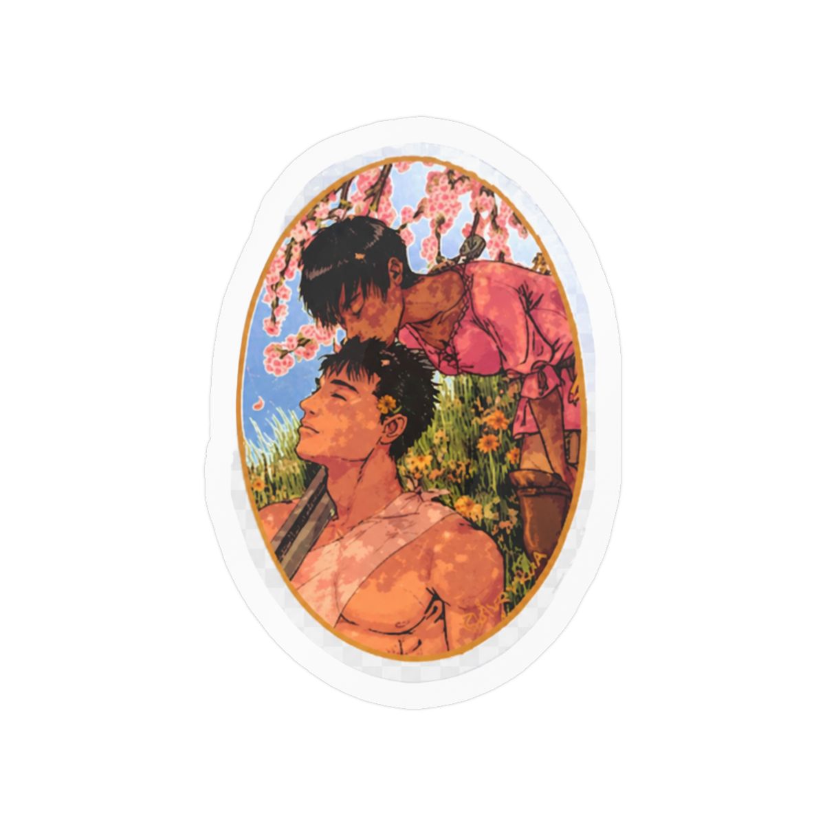 After the Battle Cameo Sticker - Clear matte vinyl decal - Waterproof, UV-Proof, Dishwasher safe - Casca and Guts Kiss - alternate angle 3, merchandise