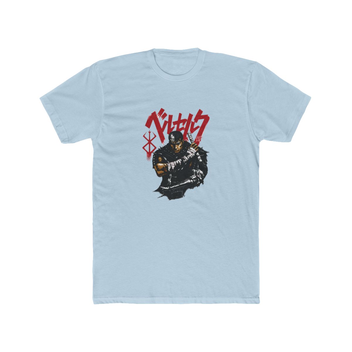 Graphite Comfort Colors T Shirt with a red graphic and Japanese text. The design shows a warrior with a large sword. The shirt is a dark grey colour