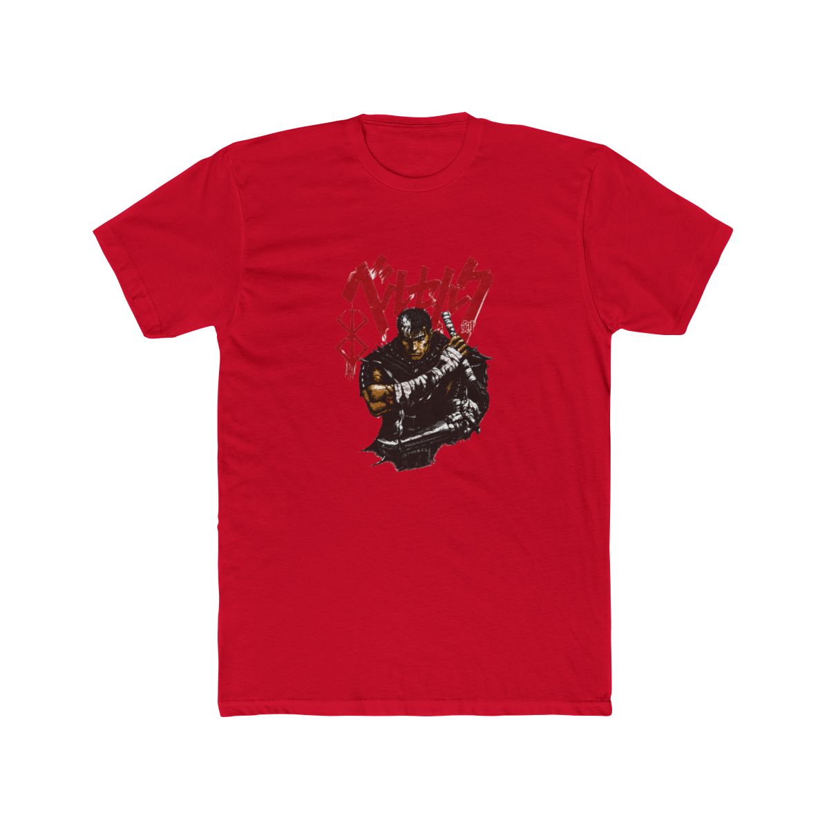Graphite Comfort Colors T Shirt with a red graphic and Japanese text. The design shows a warrior with a large sword. The shirt is a dark grey colour - alternate angle 2, merchandise