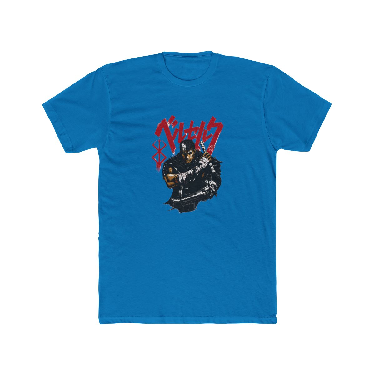 Graphite Comfort Colors T Shirt with a red graphic and Japanese text. The design shows a warrior with a large sword. The shirt is a dark grey colour - alternate angle 3, merchandise
