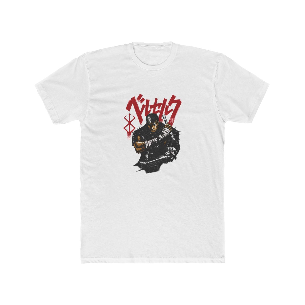 Graphite Comfort Colors T Shirt with a red graphic and Japanese text. The design shows a warrior with a large sword. The shirt is a dark grey colour